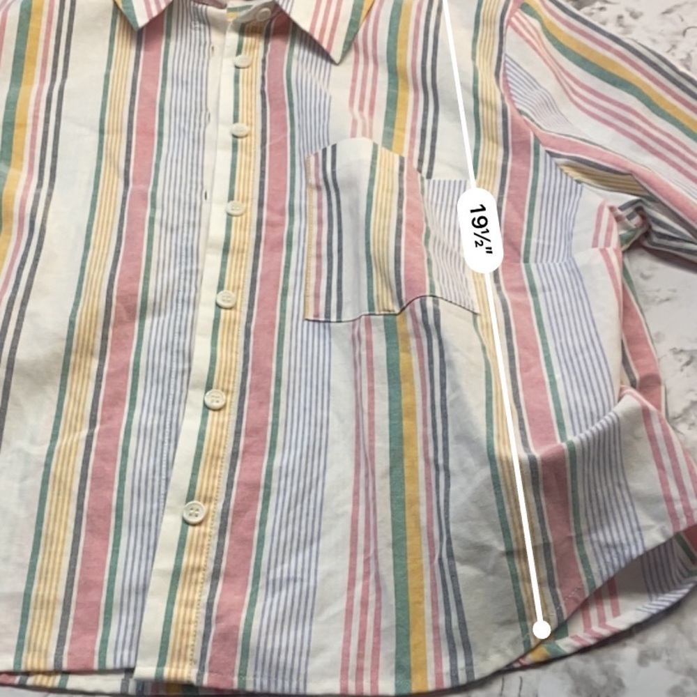 Forever 21 MultiColor Striped Crop Button Front Long Sleeve Top Size Large - Picture 13 of 15